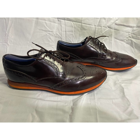 Prada Burgundy Wingtip Derby w/ Orange Sole - Picture 2 of 7